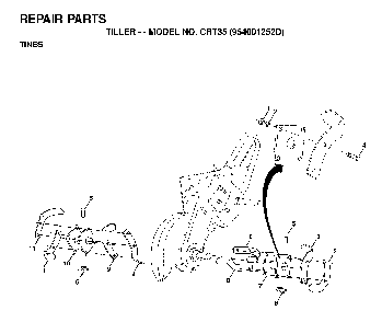 Tine Assembly Diagram and Parts List for CRT35 (954001252D)(1996-03) Husqvarna Tiller