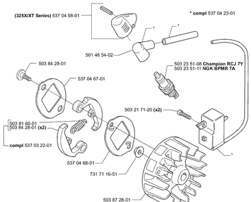 Ignition/Flywheel/Clutch Diagram and Parts List for 322R 2000-04 Husqvarna Brush Cutter