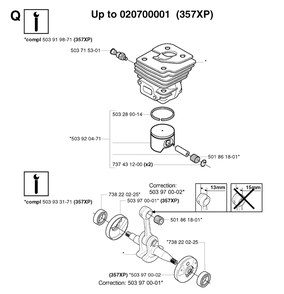 Service Updates Diagram and Parts List for 359 20031400001-20041800000 Husqvarna Chainsaw