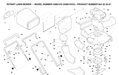 Repair Parts Diagram and Parts List for 55B21HV (954223227)(2004-03) Husqvarna Lawn Mower