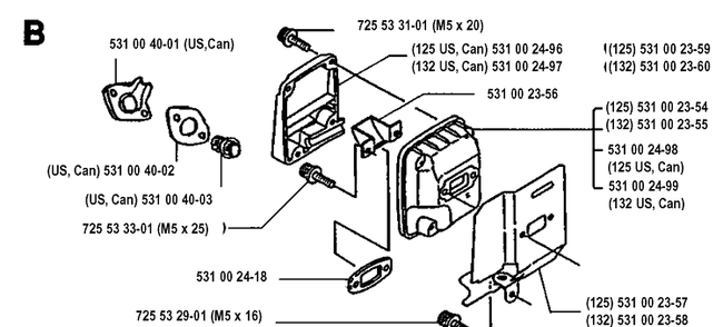 Muffler Diagram and Parts List for 125L 19931400001-20053600000 Husqvarna Edger