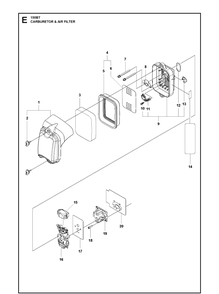 Carburetor And Air Filter Diagram and Parts List for 150BT  Husqvarna Leaf Blower / Vacuum