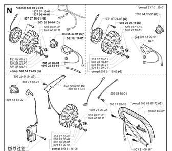 Electrical Diagram and Parts List for 362XP 19994500001-20014000000 Husqvarna Chainsaw