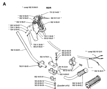 Handle And Controls 2 Diagram and Parts List for 132R 19920100001-19931400000 Husqvarna Brush Cutter