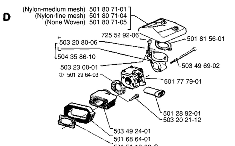 Carburetor And Air Filter Diagram and Parts List for 266  Husqvarna Chainsaw