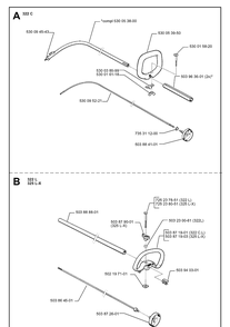 Shaft And Handle Diagram and Parts List for 325RX 19991000001-20001900000 Husqvarna Brush Cutter