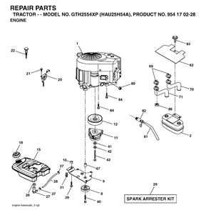 Engine Diagram and Parts List for GTH2554XP (HAU25H54A)(2004-09) Husqvarna Lawn Tractor