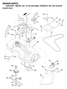 Mower Deck / Cutting Deck Diagram and Parts List for LT130 (954820081-H)(2000-03) Husqvarna Lawn Tractor