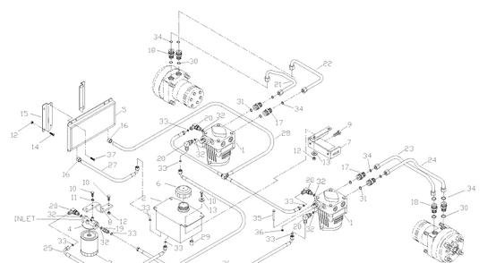 Hydraulic System Assembly Diagram and Parts List for ZTH7227KOB (968999225) (033600000 and Up)(2004-09) Husqvarna Lawn Mower