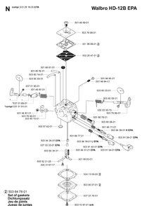 Carburetor Details Diagram and Parts List for 365 20034400001-20051800000 Husqvarna Chainsaw