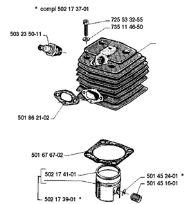 Piston/Cylinder Part 2 Diagram and Parts List for 250RX 1989-08 Husqvarna Brush Cutter