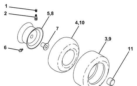 Wheels And Tires Diagram and Parts List for LTH130 (954140005E)(1997-10) Husqvarna Lawn Mower