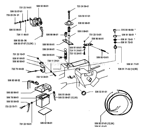 Page F Diagram and Parts List for RIDER97012S 1993-05 Husqvarna Lawn Tractor