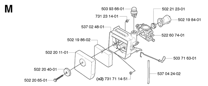 Carburetor And Air Filter Diagram and Parts List for 235R  Husqvarna Brush Cutter