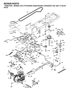 Drive Diagram and Parts List for YTH1542XP (HAU15H42F)(2004-09) Husqvarna Lawn Tractor