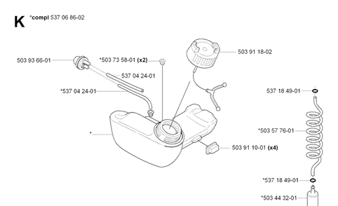 Fuel Tank Diagram and Parts List for 326HE3 (X-SERIES)(20054000001-20090900000)(2005) Husqvarna Hedge Trimmer