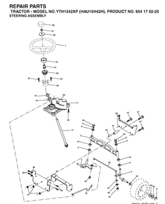 Steering Diagram and Parts List for YTH1542XP (HAU15H42H)(2004-09) Husqvarna Lawn Tractor