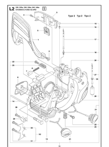 Fuel Tank And Handle Diagram and Parts List for 236E 20101400001-20180500001 Husqvarna Chainsaw