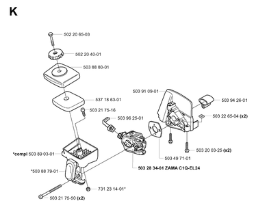 Carburetor And Air Filter Diagram and Parts List for 323L 20051800001-20061400000 Husqvarna Edger