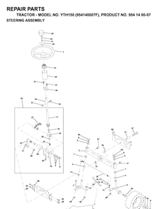 Steering Diagram and Parts List for YTH150 (954140007F)(1998-07) Husqvarna Lawn Tractor