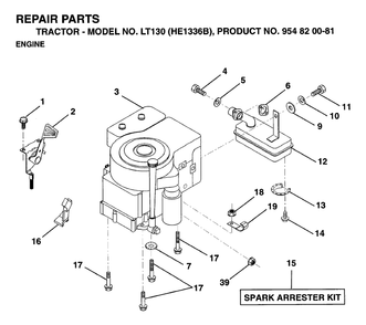 Engine And Cutting Equipment Diagram and Parts List for LT130 (954820081-B)(1996-01) Husqvarna Lawn Tractor