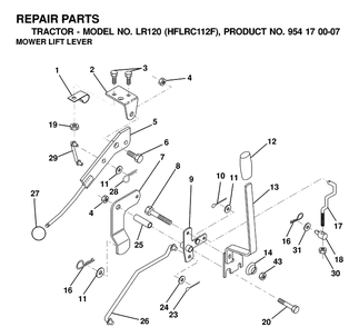 Mower Lift Lever Diagram and Parts List for LR120 (HFLRC112F)(2000-03) Husqvarna Lawn Tractor