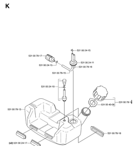 Fuel Tank Diagram and Parts List for 143R 20070100001-Current Husqvarna Brush Cutter