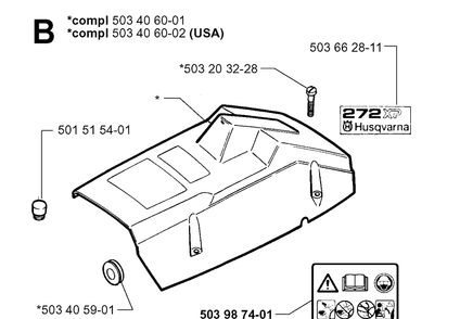 Cover Diagram and Parts List for 272XP 19994500001-20070100000 Husqvarna Chainsaw
