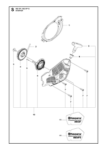 Starter Diagram and Parts List for 592XP 592 XP-G Husqvarna Chainsaw