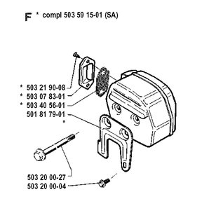 Muffler Diagram and Parts List for 281 19900100001-19911400000 Husqvarna Chainsaw