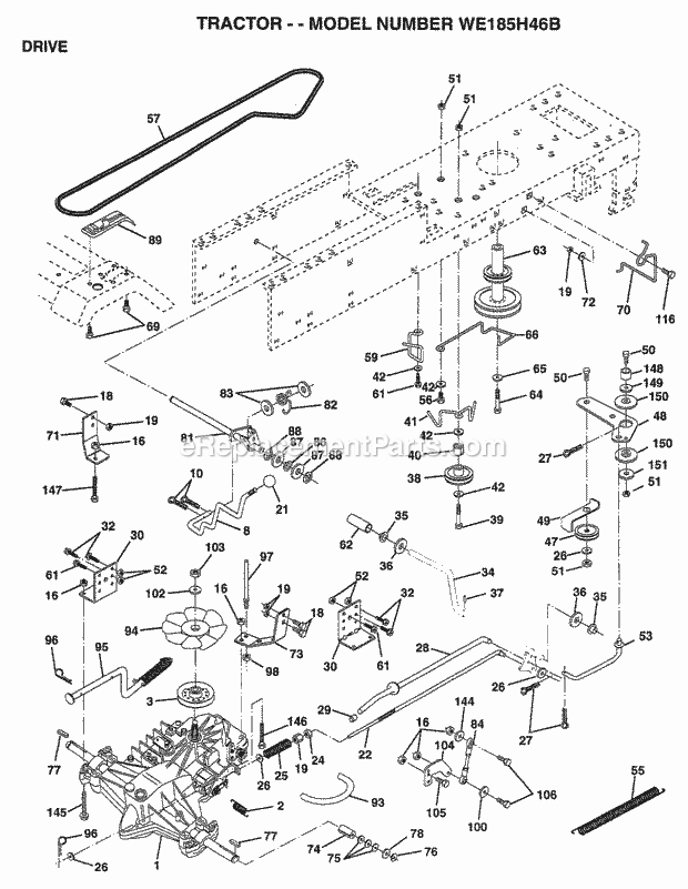 Drive Diagram and Parts List for WE185H46B 1998 Husqvarna Lawn Tractor