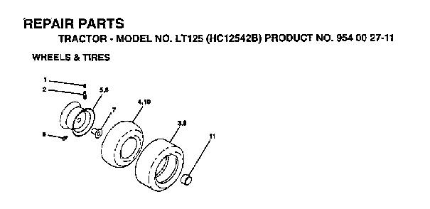 Wheels And Tires Diagram and Parts List for LT125 (HC12542B, 954002711)(1995-01) Husqvarna Lawn Tractor