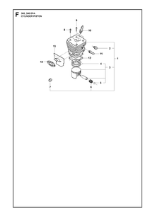 Cylinder Piston Diagram and Parts List for 395XP/ (XPG - 395 XP EPA)(20163900001-20193499999) Husqvarna Chainsaw