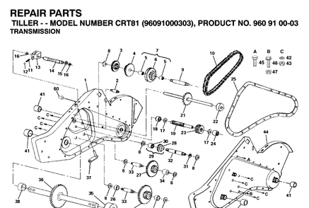 Transmission Diagram and Parts List for CRT81 (96091000303)(2007-02) Husqvarna Cultivator