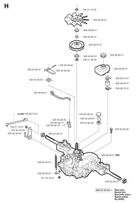 Transmission Diagram and Parts List for R13BIO 2002-02 Husqvarna Lawn Tractor
