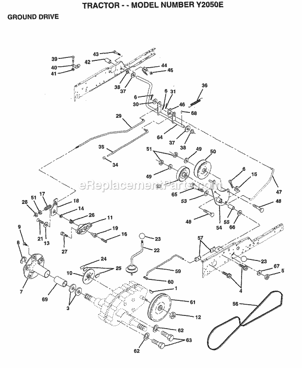 Ground Drive Diagram and Parts List for Y2050E 1995 Husqvarna Lawn Tractor