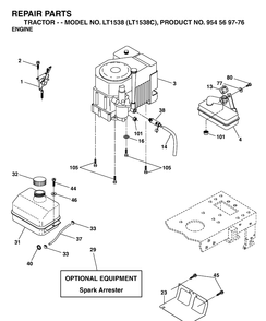 Engine Diagram and Parts List for LT1538-LT1538C 2002-12 Husqvarna Lawn Tractor