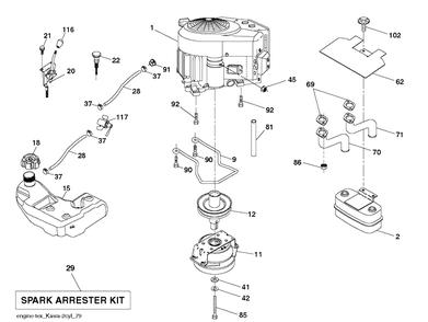 Engine Diagram and Parts List for TS354XD (96043032100)(2019-09) Husqvarna Lawn Tractor
