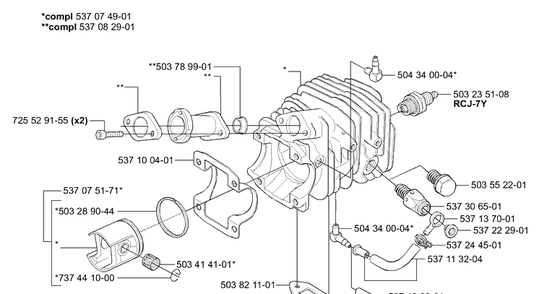 Cylinder Diagram and Parts List for 338XPT 2004-08 Husqvarna Chainsaw