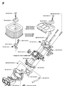 Carburetor And Air Filter Diagram and Parts List for 575XP 20070100001-Current Husqvarna Chainsaw