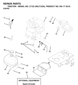 Engine And Cutting Equipment Diagram and Parts List for LT125 (HELT125A)(2001-01) Husqvarna Lawn Tractor