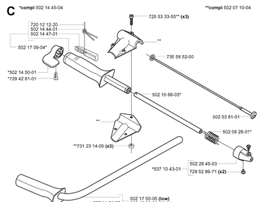 Handle And Controls Diagram and Parts List for 265RX  Husqvarna Brush Cutter
