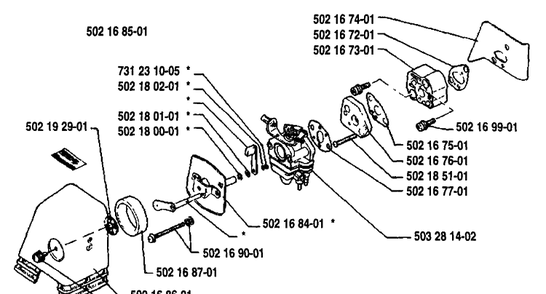 Air Filter/Carburetor Diagram and Parts List for 22RL 1989-09 Husqvarna Trimmer