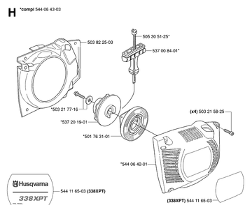 Starter Diagram and Parts List for 338XPT 20063600001-20100600000 Husqvarna Chainsaw