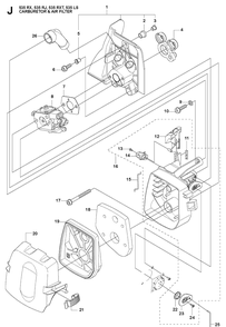 Carburetor And Air Filter Diagram and Parts List for 535RJ  Husqvarna Brush Cutter