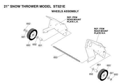 Wheels And Tires Diagram and Parts List for ST521E 1997-01 Husqvarna Snow Blower
