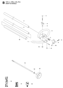Shaft And Handle Diagram and Parts List for 325RJX 20080900001 & Above Husqvarna Trimmer
