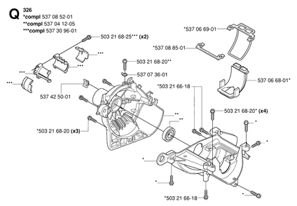 Crankcase Diagram and Parts List for 326L 20061400001 & Above Husqvarna Trimmer