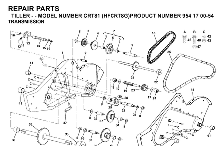 Transmission Diagram and Parts List for CRT81 (HFCRT8G)(2003-01) Husqvarna Cultivator