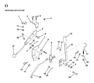 Mower Lift Lever Diagram and Parts List for LT125 (954170002-A)(1997-03) Husqvarna Lawn Tractor